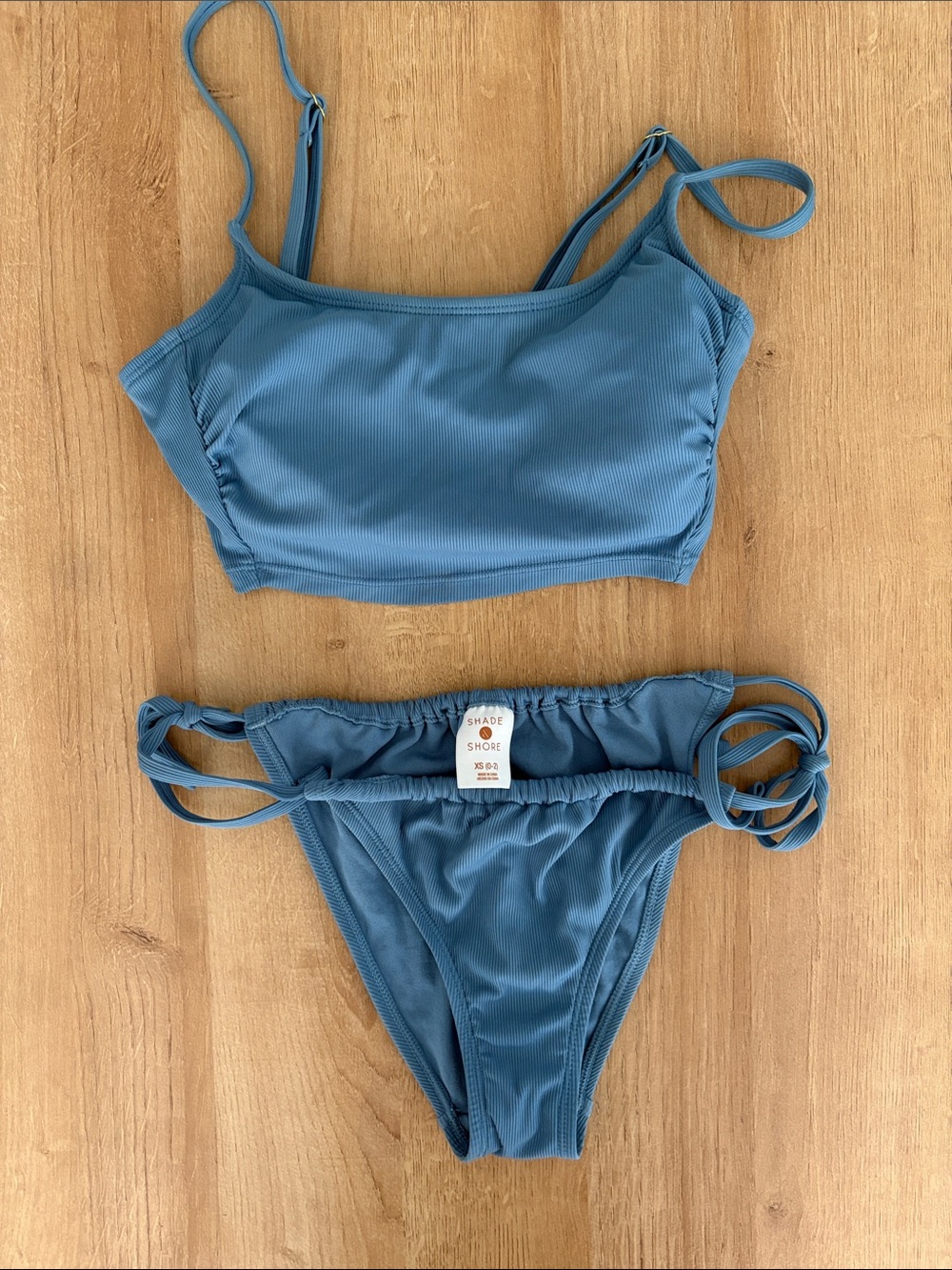 Shade & Shore Dusty Teal Ribbed Two-Piece Bikini